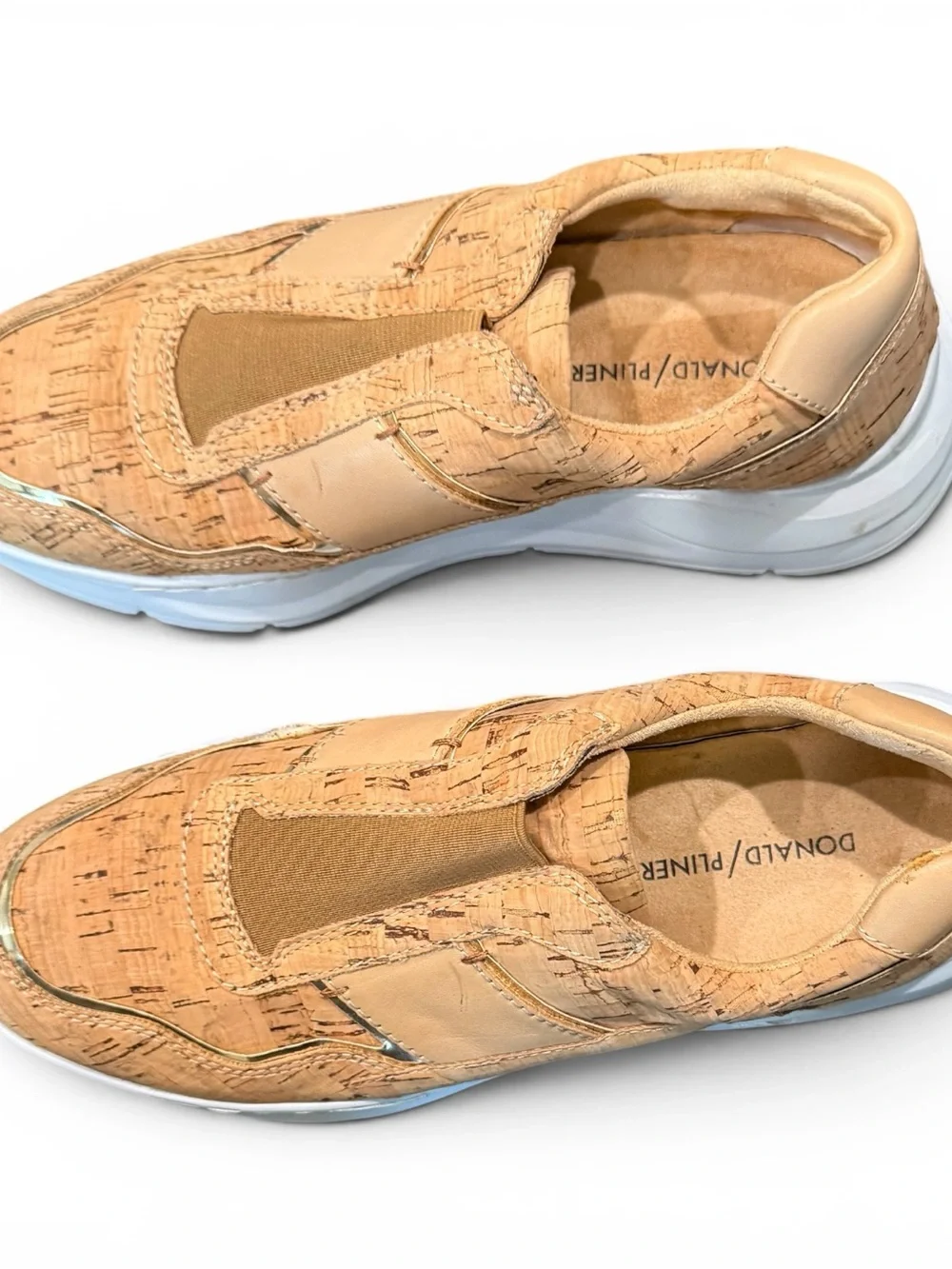 DONALD J PLINER Karli Cork Slip-On Fashion Sneaker Women 8M Tan Gold Trim NEW
